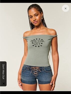Hollister Olive Green Off-Shoulder 'New York City' Graphic Tube Top